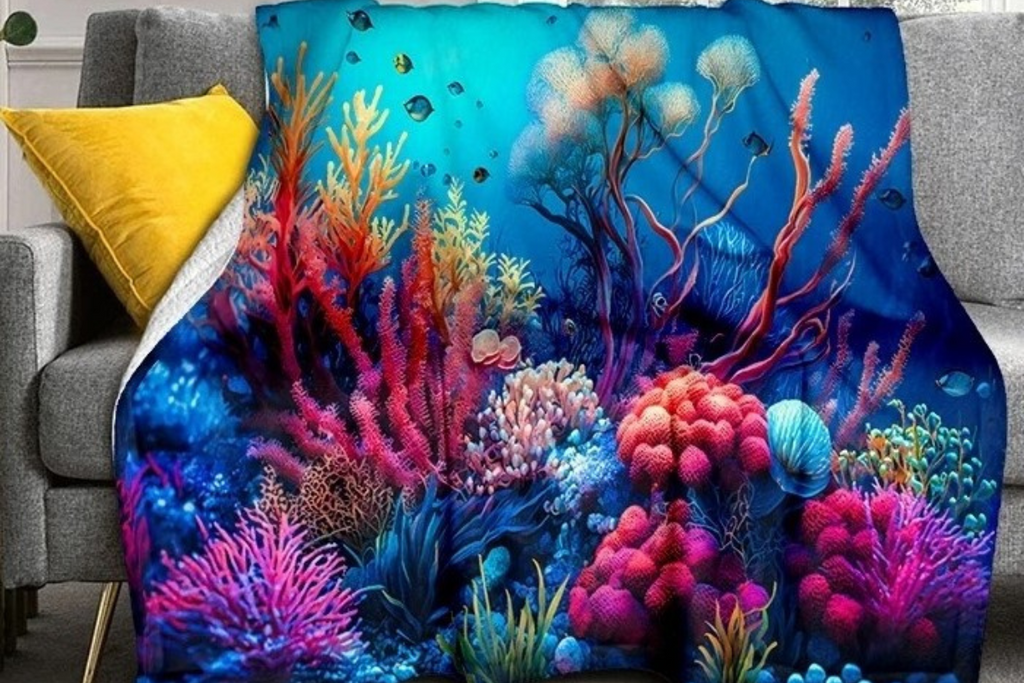 Plaid Poisson Récif Bleu : Voyage Sous-Marin au Creux du Canapé