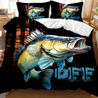 Housse de couette Poisson Doré – Thème Américain, représentant un gros poisson sur fond de drapeau américain, pour une décoration patriotique et originale