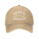 Casquette Poisson "Fish Want Me Women Fear Me" – Beige Délavé