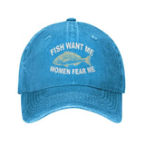 Casquette Poisson "Fish Want Me Women Fear Me" – Bleu Délavé