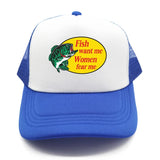 Casquette Poisson "Fish Want Me, Women Fear Me" Bleu et Blanc