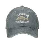 Casquette Poisson "Fish Want Me Women Fear Me" – Gris Délavé