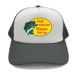 Casquette Poisson "Fish Want Me, Women Fear Me" Gris Foncé Blanc