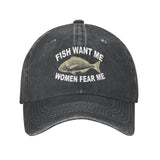 Casquette Poisson "Fish Want Me Women Fear Me" – Gris Foncé Délavé