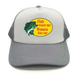 Casquette Poisson "Fish Want Me, Women Fear Me" Grise et Blanc