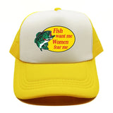 Casquette Poisson "Fish Want Me, Women Fear Me" Jaune et Blanc