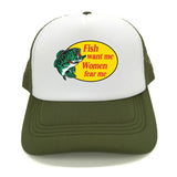 Casquette Poisson "Fish Want Me, Women Fear Me" Kaki et Blanc