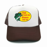 Casquette Poisson "Fish Want Me, Women Fear Me" Marron Blanc