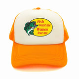 Casquette Poisson "Fish Want Me, Women Fear Me" Orange et Blanc