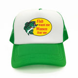 Casquette Poisson "Fish Want Me, Women Fear Me" Verte et Blanc