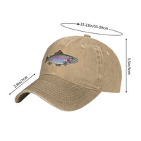Casquette Poisson Truite Arc-en-ciel – Beige Délavé, vue de face avec dimensions indiquées