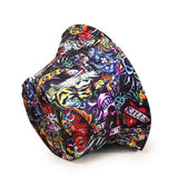 Vue latérale du Chapeau Bob Poisson Style Tattoo Multicolore, mettant en avant ses motifs vibrants et sa forme bob