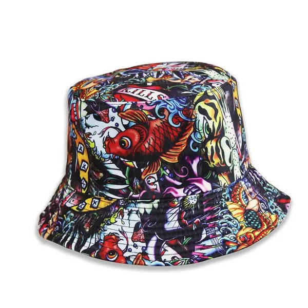 Chapeau Bob Poisson Style Tattoo Multicolore