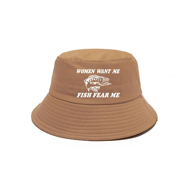 Chapeau Poisson Largemouth Bass “Women Want Me Fish Fear Me” – Beige et Blanc