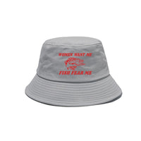 Chapeau Poisson Largemouth Bass “Women Want Me Fish Fear Me” – Gris et Rouge