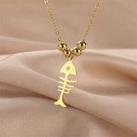 Collier Poisson Squelette Doré à Billes