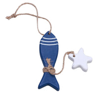 Décoration murale poisson bois bleu avec étoile marine