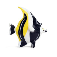 Vue de profil de la Figurine Poisson Ange Noir et Jaune, en résine, mettant en valeur sa longue nageoire dorsale et ses couleurs vives.
