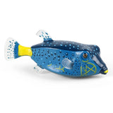 Figurine Poisson Coffre Bleu vue de profil, illustrant sa forme réaliste