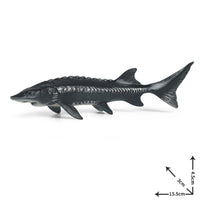 Figurine de poisson esturgeon noir réaliste, idéale pour la décoration ou la collection