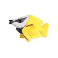 Figurine Poisson Renard Jaune en résine, avec une tête grise et un corps jaune vif, idéale pour une décoration marine.
