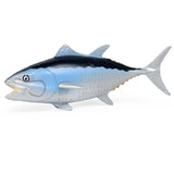 Figurine Poisson Thon Bleu en résine, mesurant environ 11 cm de long, avec un dos foncé et des flancs argentés.
