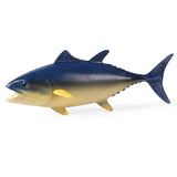 Figurine Poisson Thon Jaune en résine, avec un dos bleu foncé et un ventre jaune, mettant en valeur ses nageoires de couleur vive.
