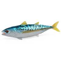 Figurine Thon Listao – Thunnus Albacares en résine, présentant un dos bleu métallisé et une queue jaune.

