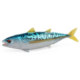 Figurine Thon Listao – Thunnus Albacares en résine, présentant un dos bleu métallisé et une queue jaune.
