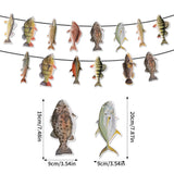 Guirlande Décoration Poisson Thème Pêche, avec différents poissons mesurant environ 19 x 9 cm et 20 x 9 cm, idéale pour une fête ou un anniversaire sur le thème de la pêche