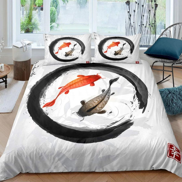 housse de couette carpe koi zen cercle noir