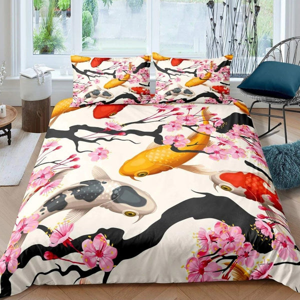 housse de couette carpes koi et fleurs sakura