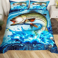 housse de couette poisson bar rayé cascade bleu