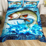 housse de couette poisson bar rayé cascade bleu