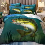 housse de couette poisson bar vert foncé