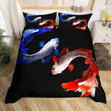 housse de couette poisson combattant rouge et bleu