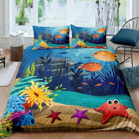 housse de couette poisson et corail design océanique