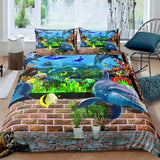 housse de couette poisson et dauphins