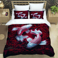 housse de couette poisson koi blanc et rouge