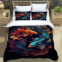 housse de couette poisson koi bleu et rouge