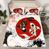 housse de couette poisson koi cercle rouge et fleurs de cerisier