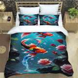 housse de couette poisson koi coloré avec fleurs