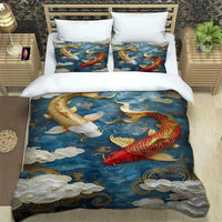 housse de couette poisson koi doré et blanc style luxueux