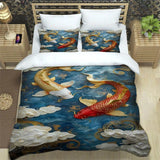 housse de couette poisson koi doré et blanc style luxueux