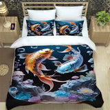 housse de couette poisson koi doré et bleu clair