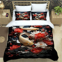 housse de couette poisson koi doré et lotus