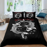 housse de couette poisson koi japonais art noir