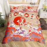 housse de couette poisson koi japonais art traditionnel rouge