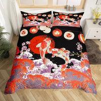 housse de couette poisson koi japonais lanternes fond noir