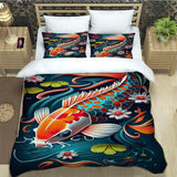 housse de couette poisson koi multicolore avec fleurs